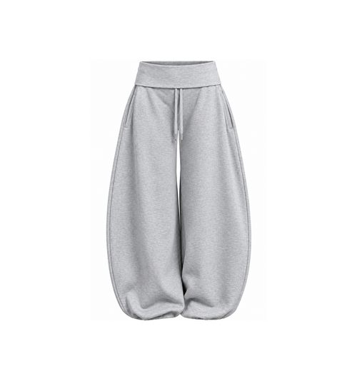 Fold-over Waistband Balloon-Leg Sweatpants
