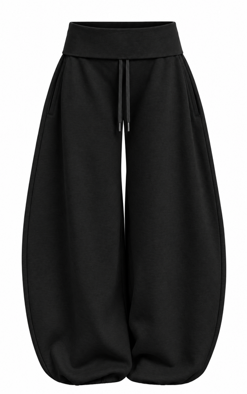 Fold-over Waistband Balloon-Leg Sweatpants